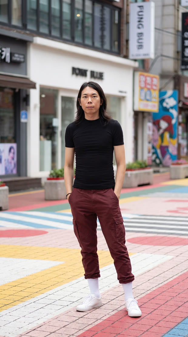 Joshua Chui standing on a painted street crossing